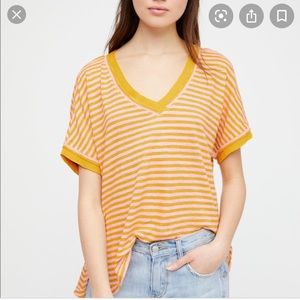 Free People Striped Take Me V-Neck T-shirt Sz S
